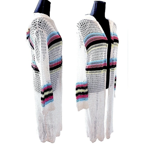 Crochet Duster White Oversized No Closure Hood NWOT Med…Balletcore Boho … - Picture 4 of 10